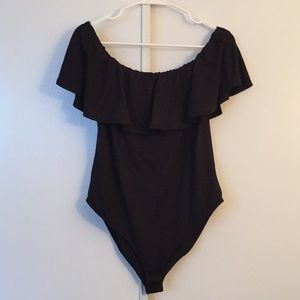 Black Off the Shoulder Bodysuit Top